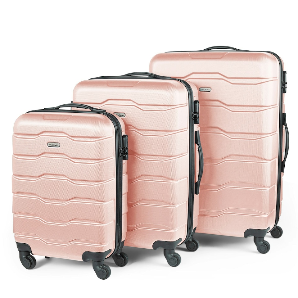 image 1 of VonHaus 3pc Pink Luggage Set, 360° Silent Spinner Wheels Pink