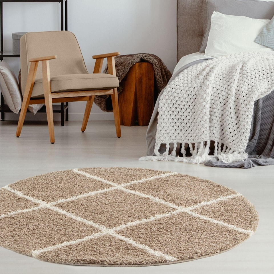 image 1 of The Rugs Moroccan Collection Soft High Pile Shaggy Diamond Floor Rugs and Runners Living Room