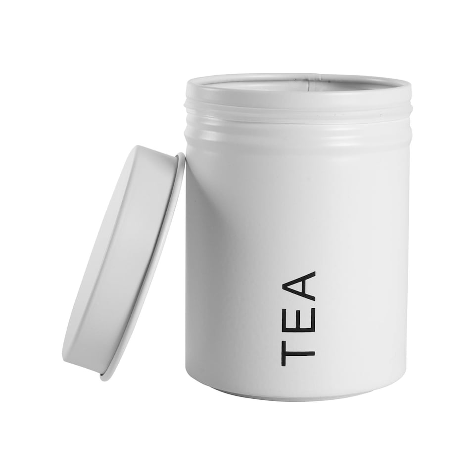 image 1 of Harbour Housewares Round Metal Kitchen Tea Canister - Matt White