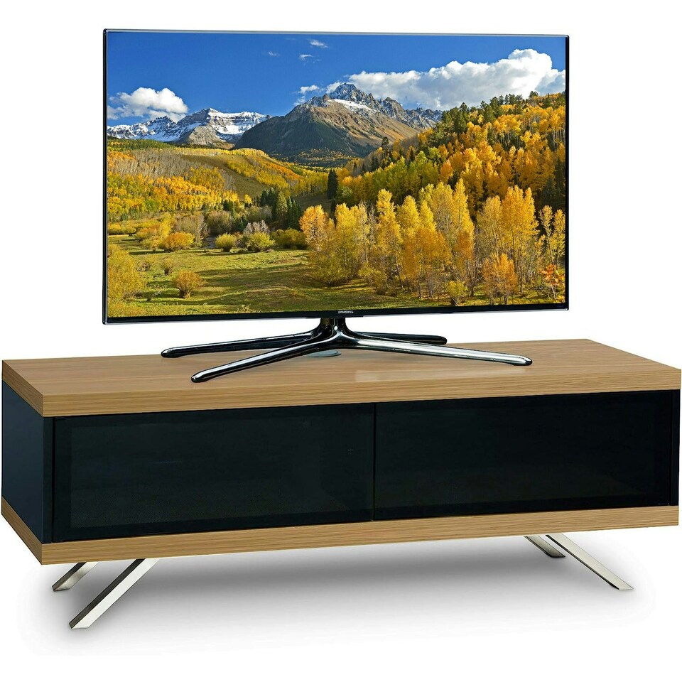image 1 of MDA Designs TUCANA 1200 HYBRID Black Oak TV Cabinet BeamThru Remote-Friendly Doors for up to 60" Flat Screen TVs Media Centre Brown