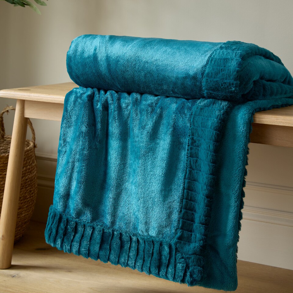 image 1 of Catherine Lansfield Velvet And Faux Fur Soft Touch Blanket Throw | Green | Teal Green