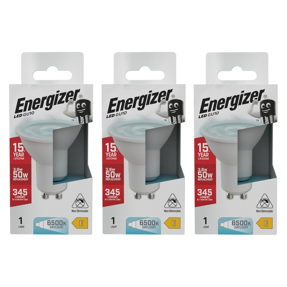image 1 of Energizer LED GU10 345lm 3.6W 6500K (Daylight) Light Bulb - Pack of 3