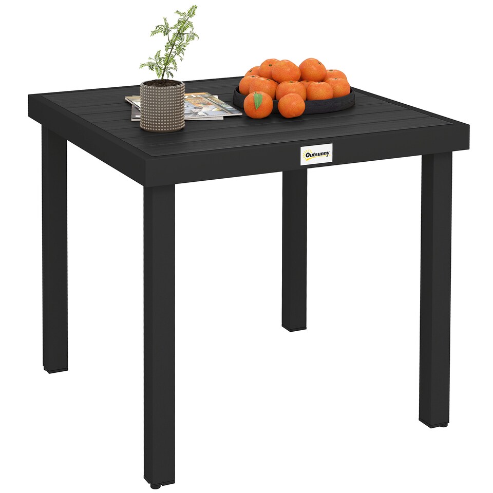 image 1 of Outsunny 78 cm Garden Dining Table for 4, Square Outdoor Side Table, Black | Black | Black