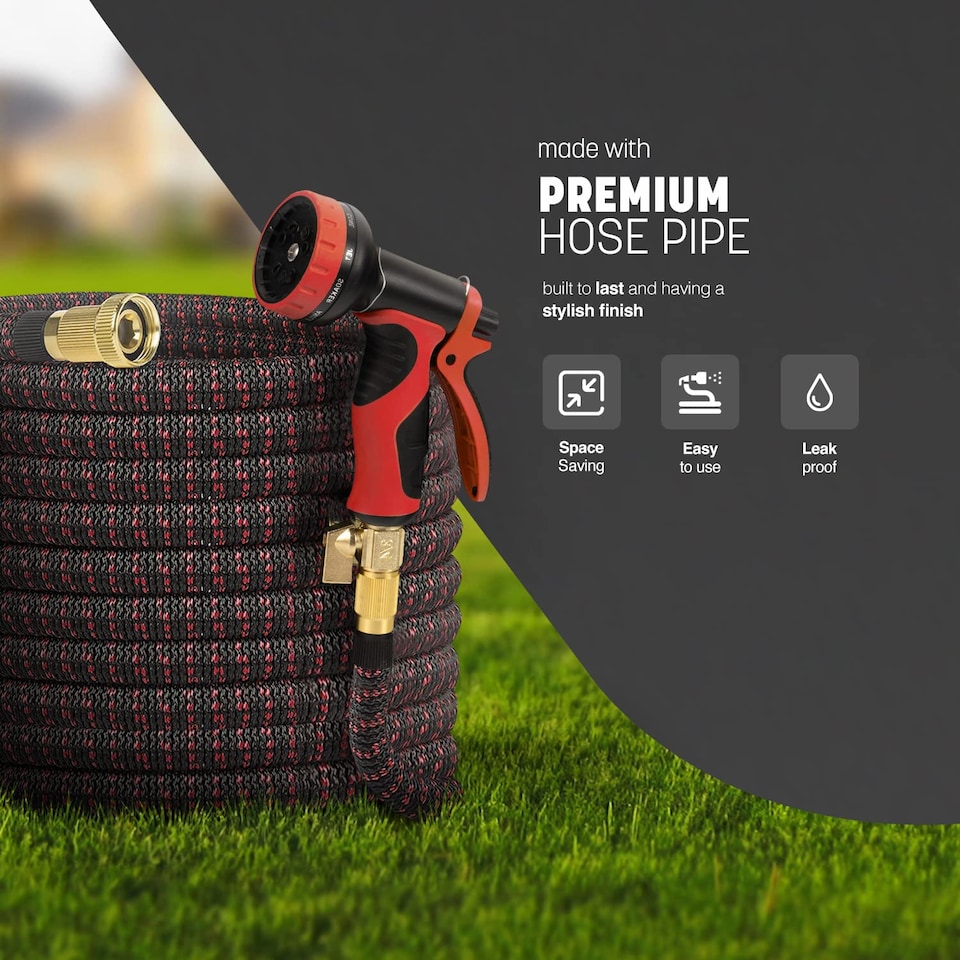 image 1 of Keplin 100ft Expandable Garden Hose with Sprinkler and 10 Function Spray Gun