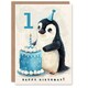 image 1 of Cute Cake Cartoon Age 1 Year Old Girl Boy Child Kids 1st Birthday Card