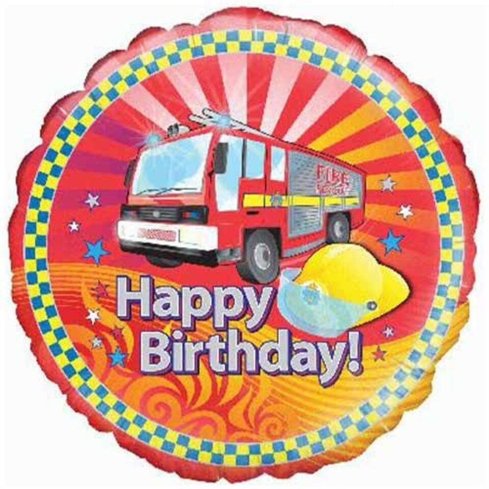 Fire Engine Birthday Round Foil Helium Balloon 46cm / 18 in