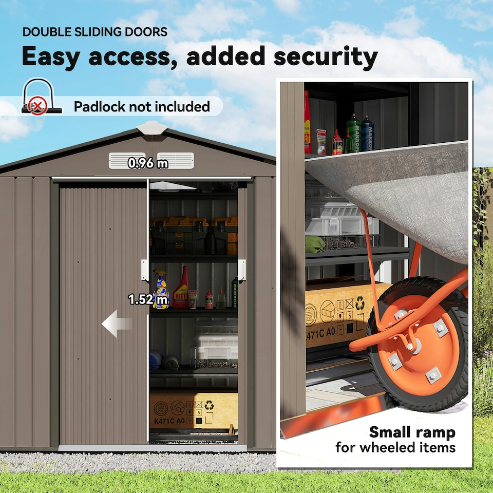 image 1 of Outsunny 7 x 4ft Garden Shed Storage with Foundation Kit and Vents, Brown