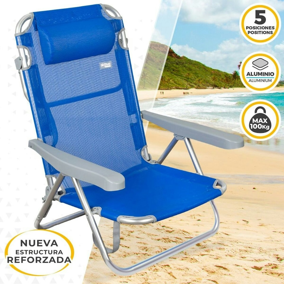 image 1 of Folding Chair with Headrest Aktive Gomera Blue 48 x 84 x 46 cm (2 Units) N/A