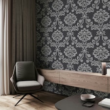 Transform Peel & Stick Small Damask Black Self-Adhesive Wallpaper Black | Grey