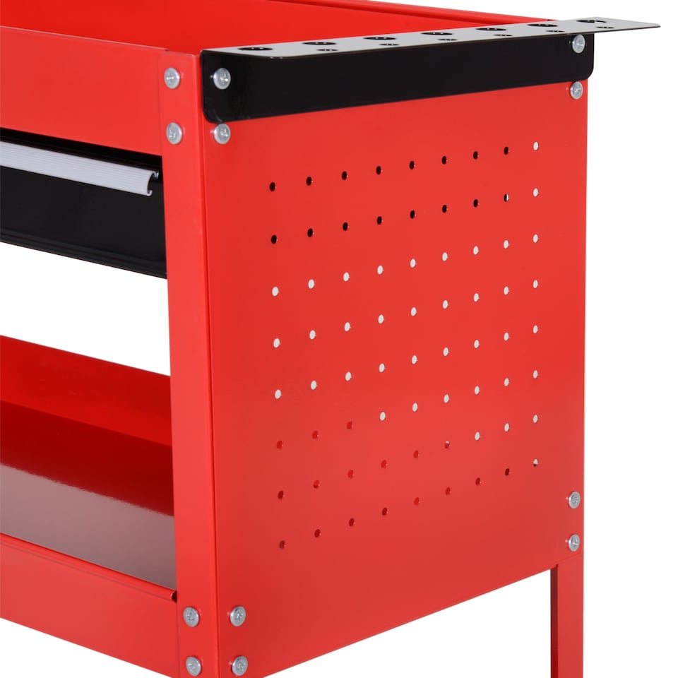 image 1 of DURHAND 3-Tier Tool Trolley Cart Storage Shelf Roller Cabinet DIY Box Garage Workshop with Drawer Red