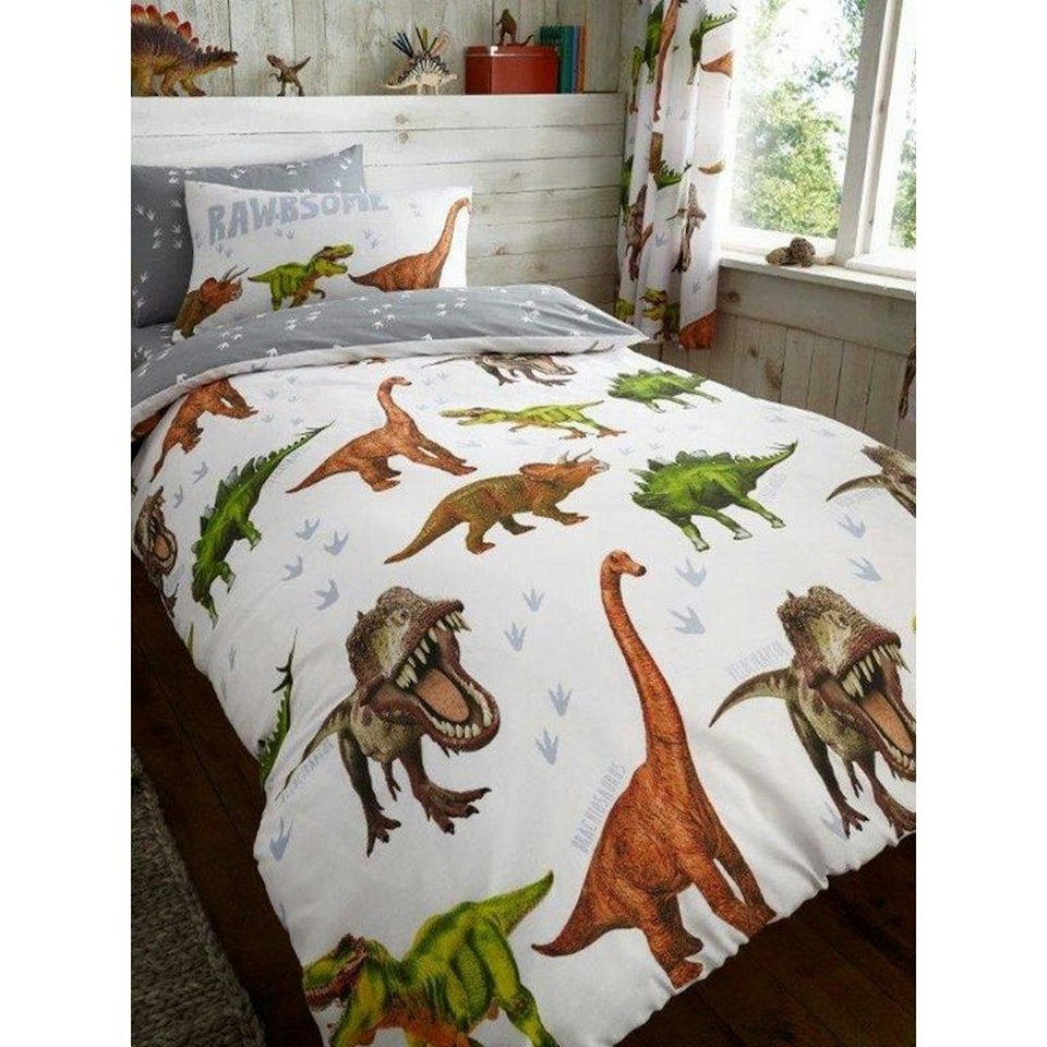 image 1 of Gaveno Cavailia Dinosaur Fitted Bed Sheet Set - Grey/White - Single Grey | Single