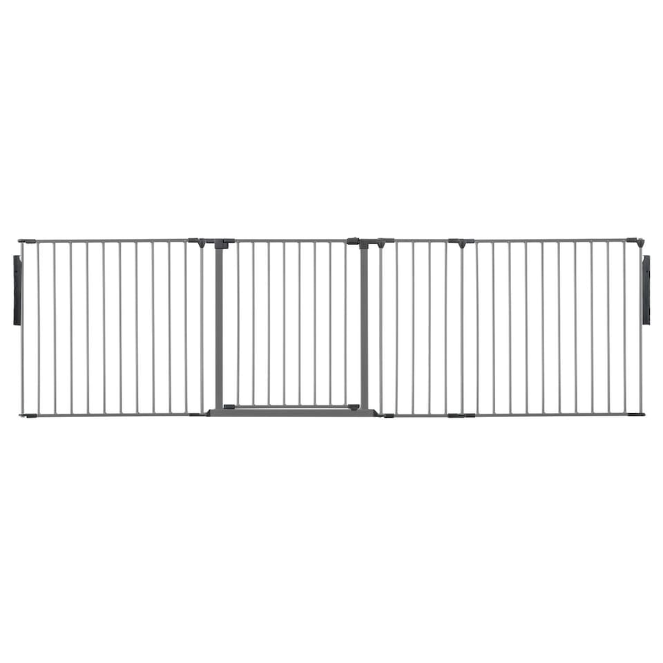 image 1 of Safetots Premium Multi Panel Room Divider, up to 259cm Wide, Grey, 70cm Tall, Flexible Barrier with Door for Baby and Toddler | Grey