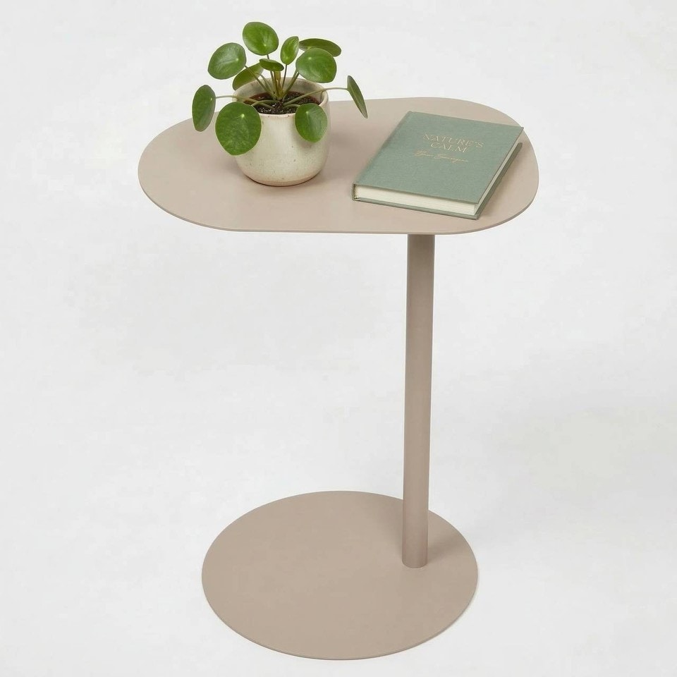 image 1 of Metal Side Table Modern Pedestal Nightstand Lightweight Construction | Multi | Beige | 1