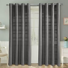 Homescapes Cotton Rajput Ribbed Charcoal Grey Curtain Pair - 54 x 54" Drop Grey