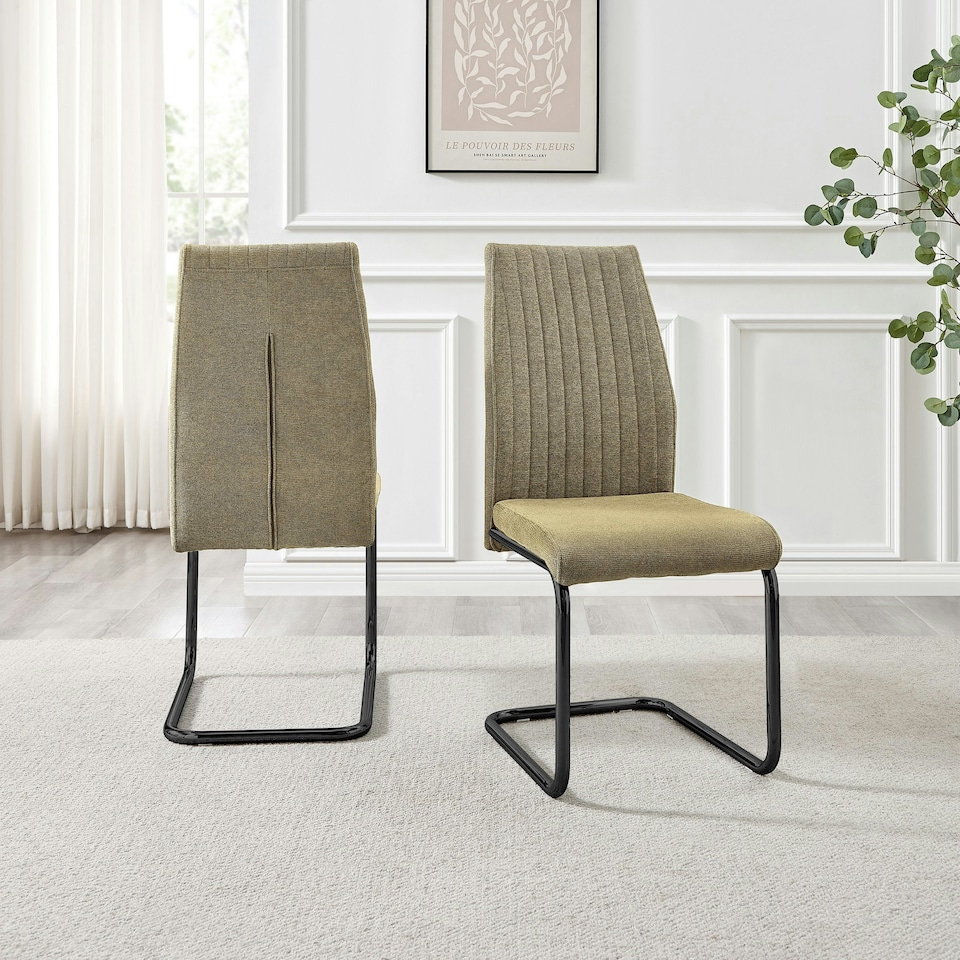 image 1 of Furniturebox Lorenzo 2x Sage Green Fabric Black Leg Dining Chair