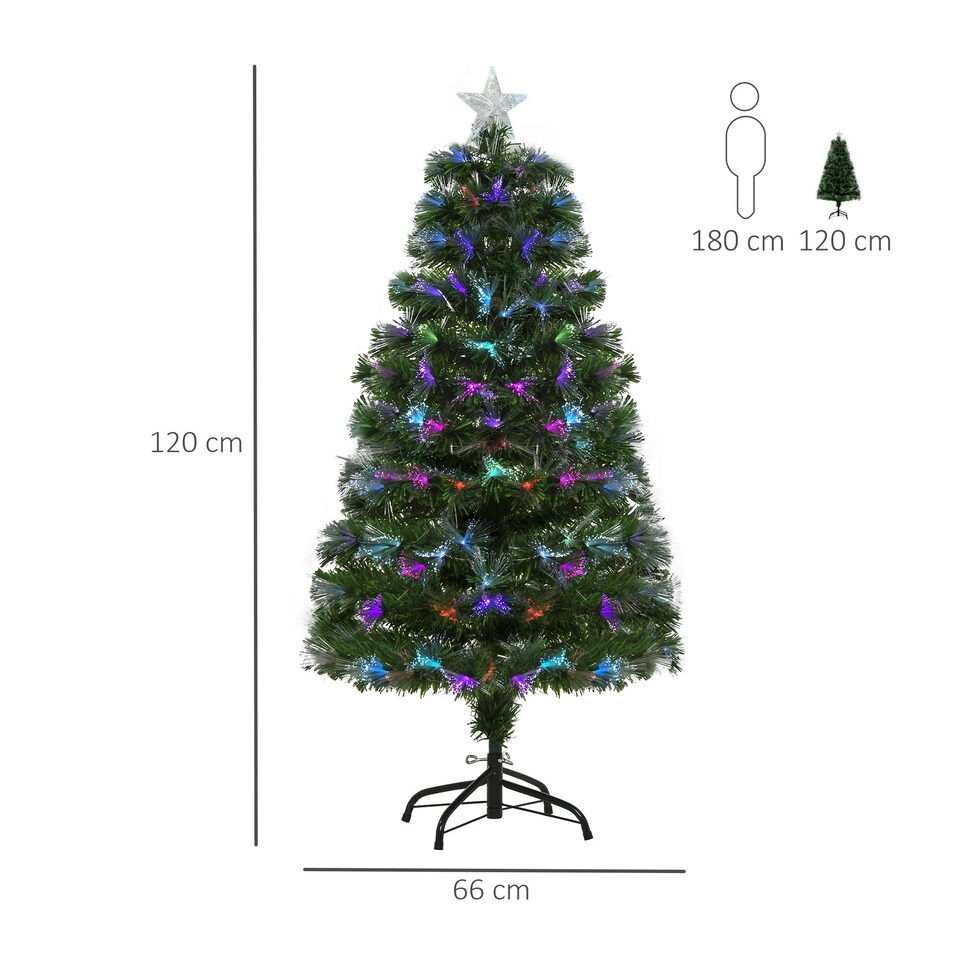 image 1 of HOMCOM 4FT Multicoloured Artificial Christmas Tree w/ Pre-Lit Modes Metal Stand