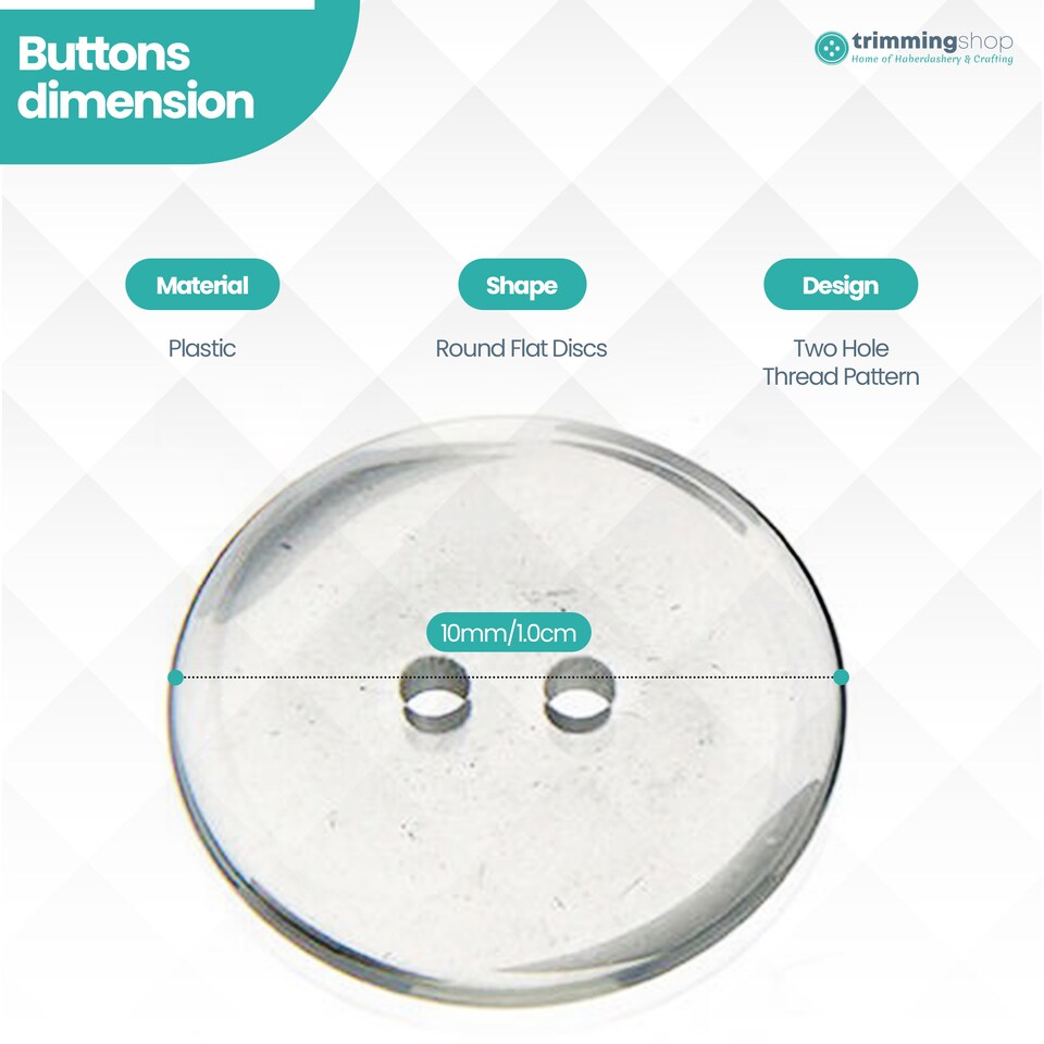 image 1 of 10mm Clear Round Plastic Buttons for DIY Projects, 2 Holes - 100pcs