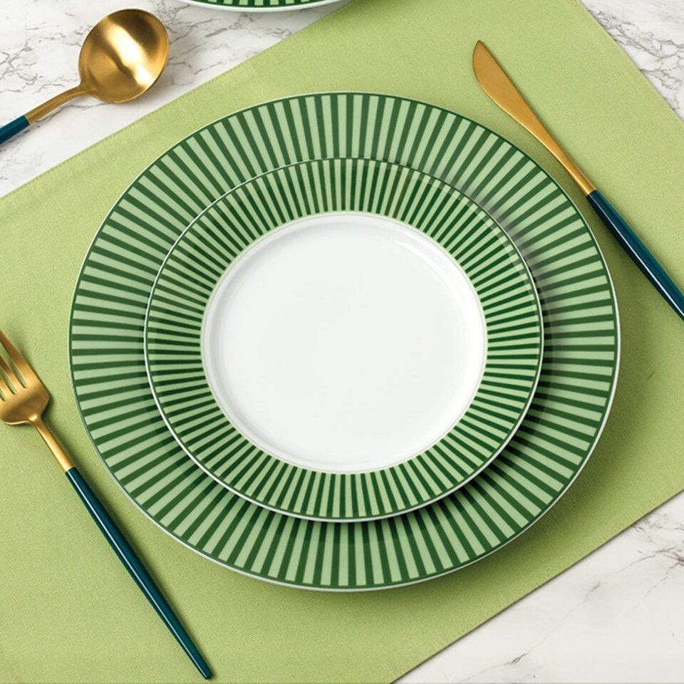 image 1 of 12pc Belmont Green Stripe DESIGN Dinner Set