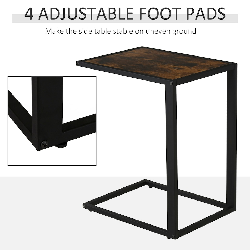 image 1 of HOMCOM C-Shape Side End Table w/ Steel Frame Wide Base for Living Room Brown