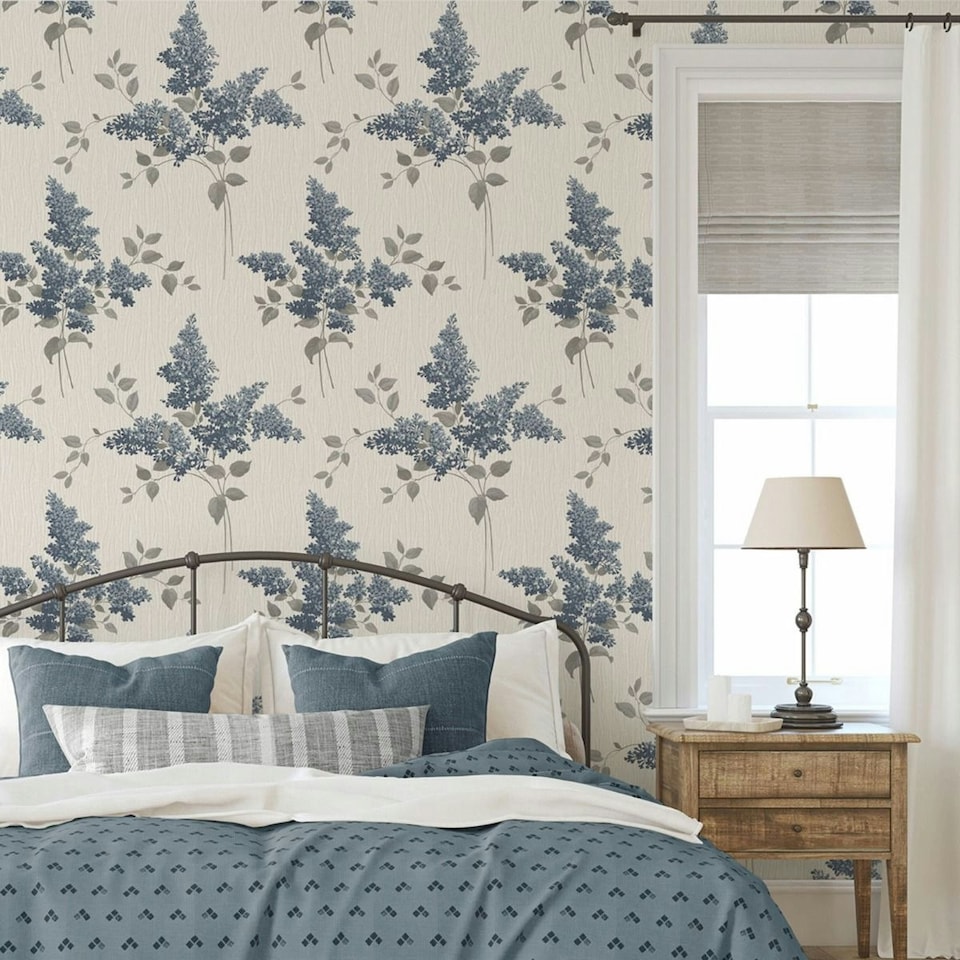 image 1 of Belgravia Tiffany Fiore Floral Textured Wallpaper - Navy - 32.1ft x 53cm Blue