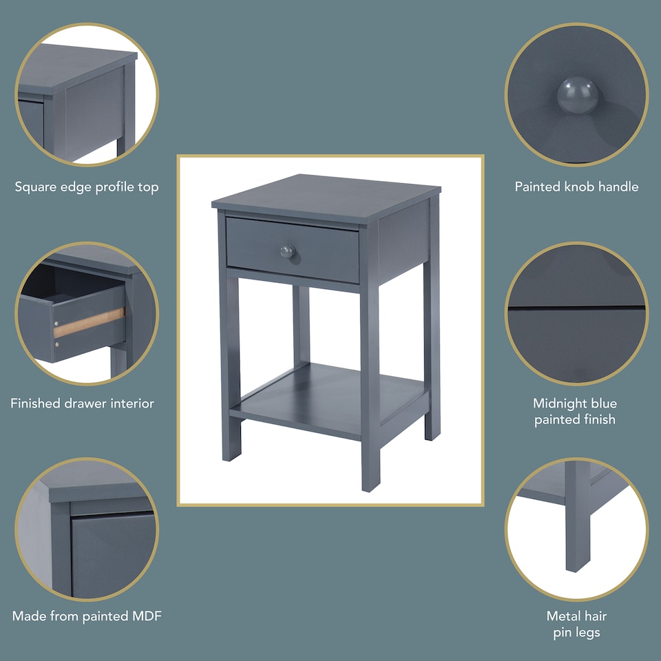 image 1 of Options 1 Drawer Petite Bedside Cabinet - Shaker-Style Nightstand for Bedrooms | Blue | Blue | 1