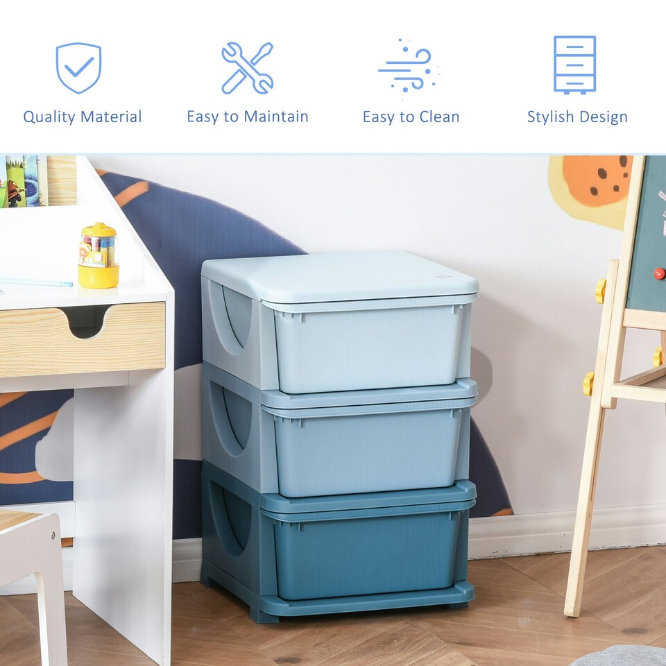 image 1 of HOMCOM Kids Storage Units with Drawers 3 Tier Chest Vertical Dresser Tower Pink | 37cm x 37cm x 56.5cm