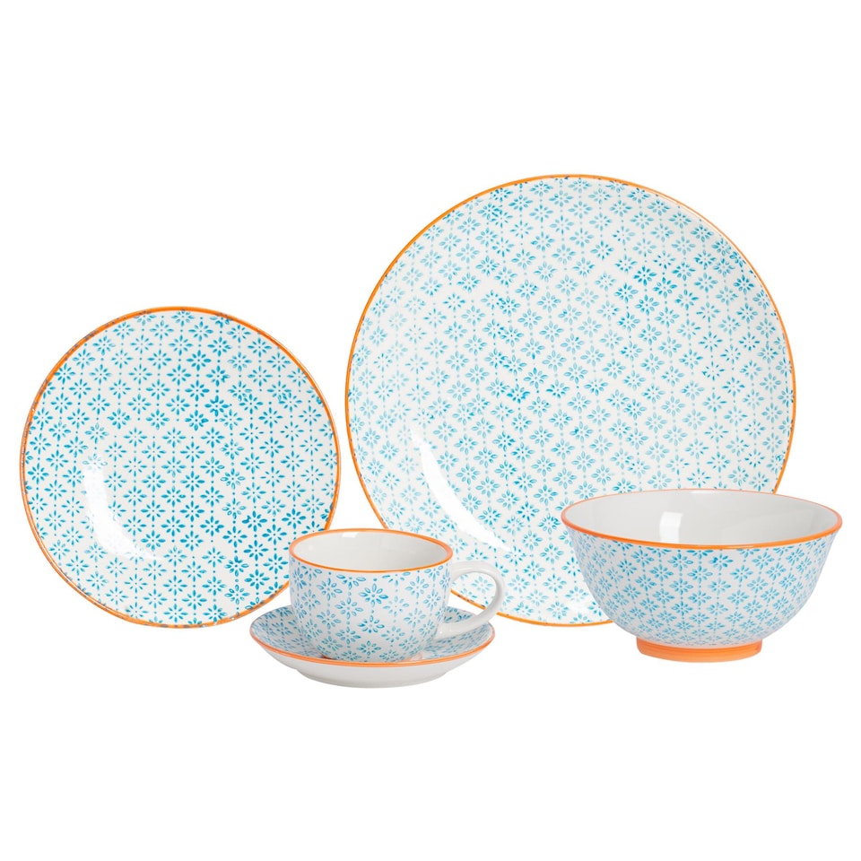 image 1 of Nicola Spring 30 Piece Hand-Printed Dinner Set - Blue