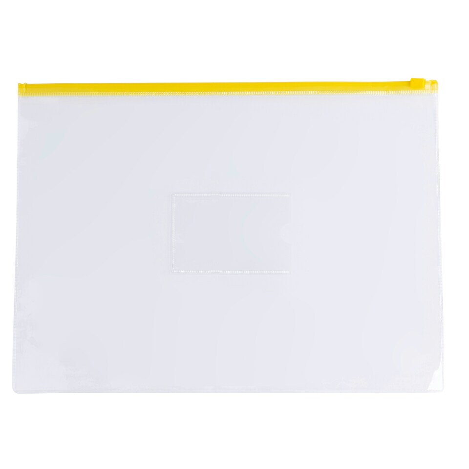 image 1 of Pack of 12 A4 Clear Zippy Bags with Yellow Zip