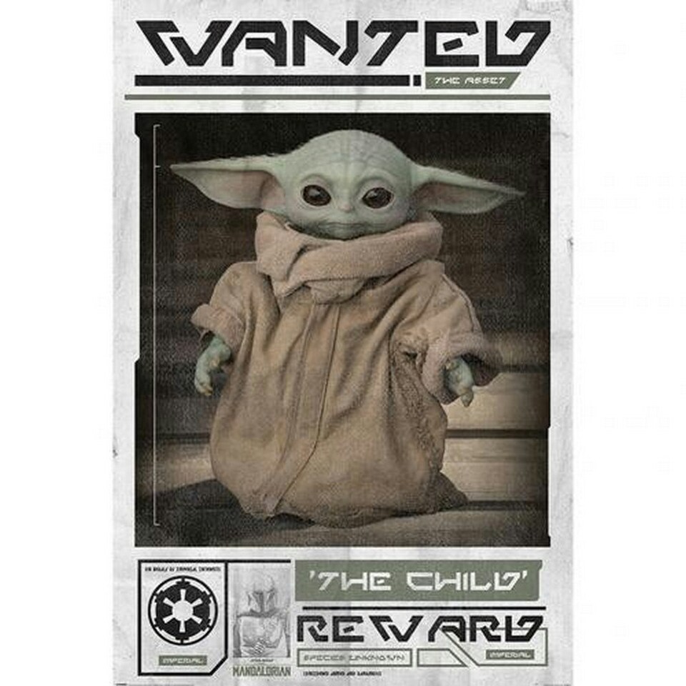 image 1 of Star Wars The Mandalorian Wanted The Child 228 Poster - White/Brown/Green - One Size