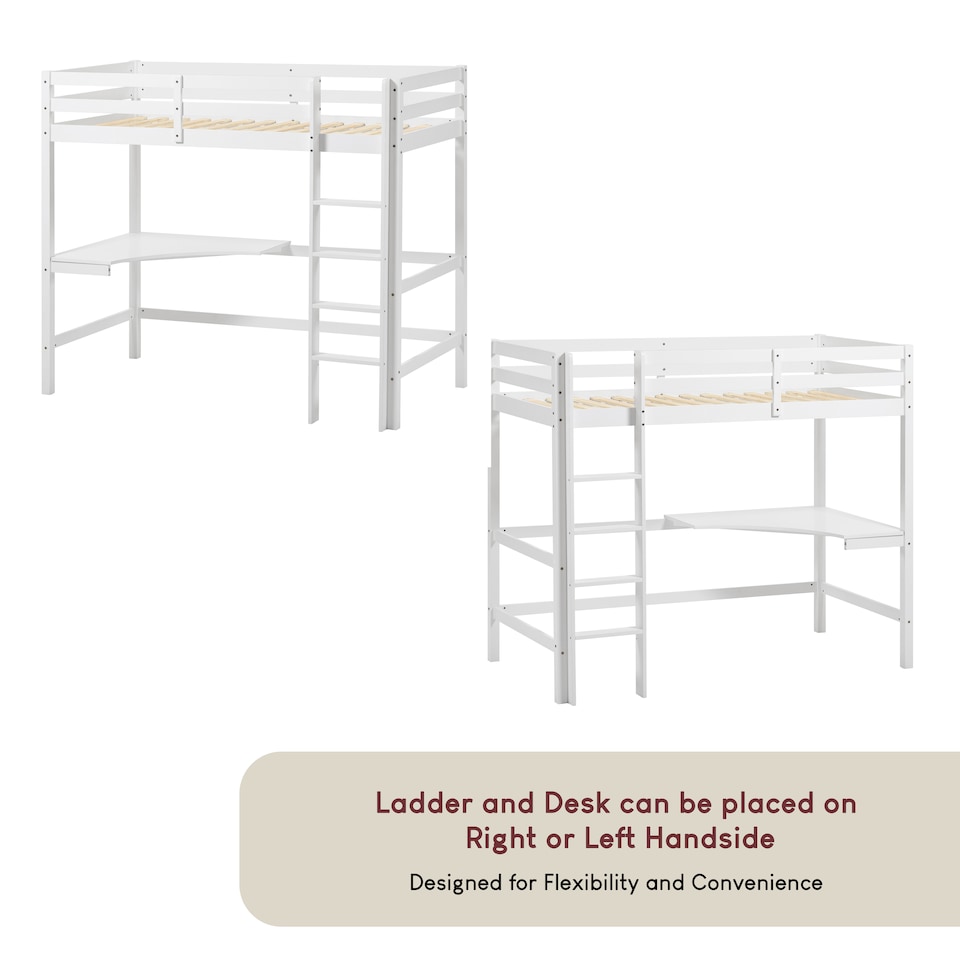 image 1 of Vida Designs Sydney Bunk Bed With Desk, 3ft Single Bed, White, 90 x 190cm