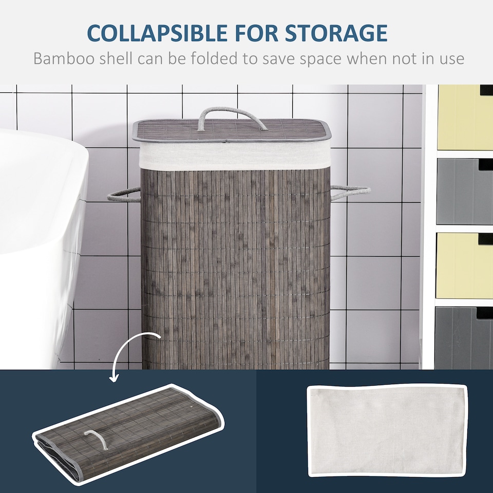 image 1 of HOMCOM Collapsible Clothes Hamper with Lid Handles Removable Lining, Grey