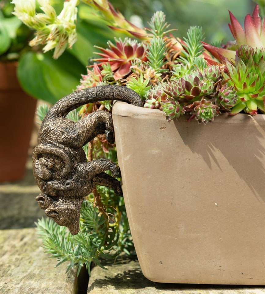 image 1 of Lemur and Pup Plant Pot Hanger | Bronze
