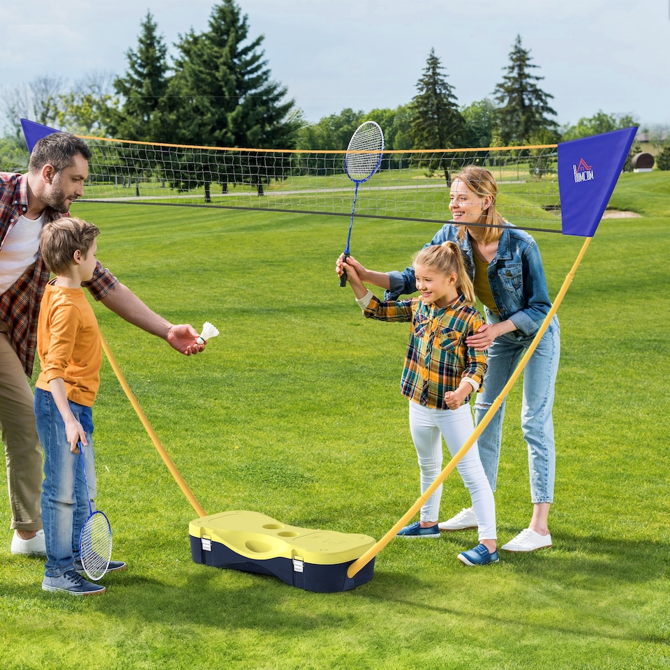 image 1 of HOMCOM Foldable Badminton Net Set with 2 Pairs of Rackets 2 Nylon Shuttlecocks