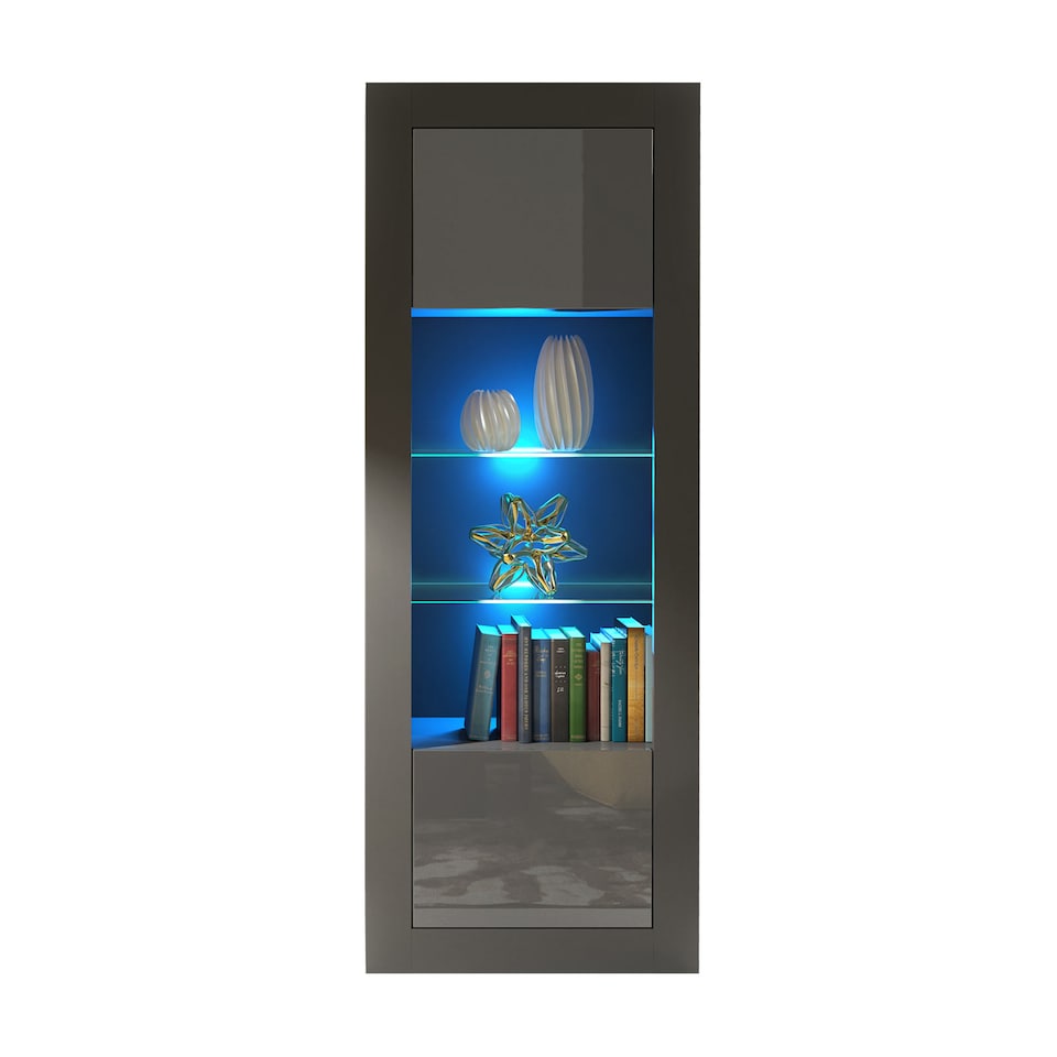 image 1 of Display Cabinet Bookcase Sideboard Storage Cabinet Cupboard Grey High Gloss LED 170cm