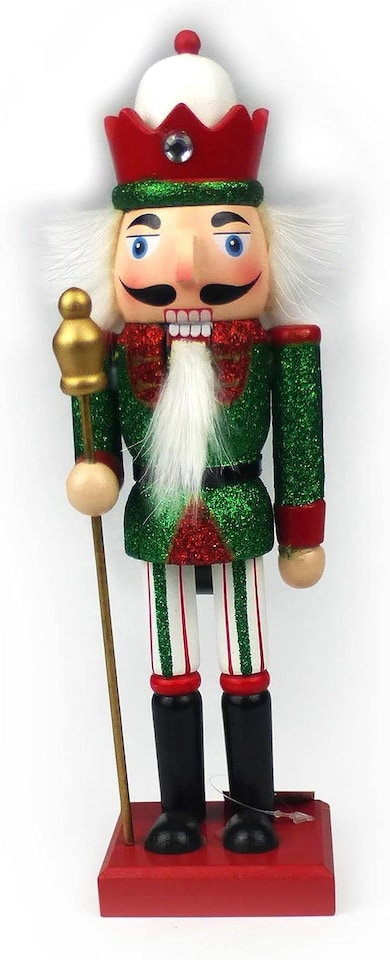image 1 of 25cm Red Green Wooden Nutcrackers Soldiers King Drummer Christmas Ornament 4pcs Set