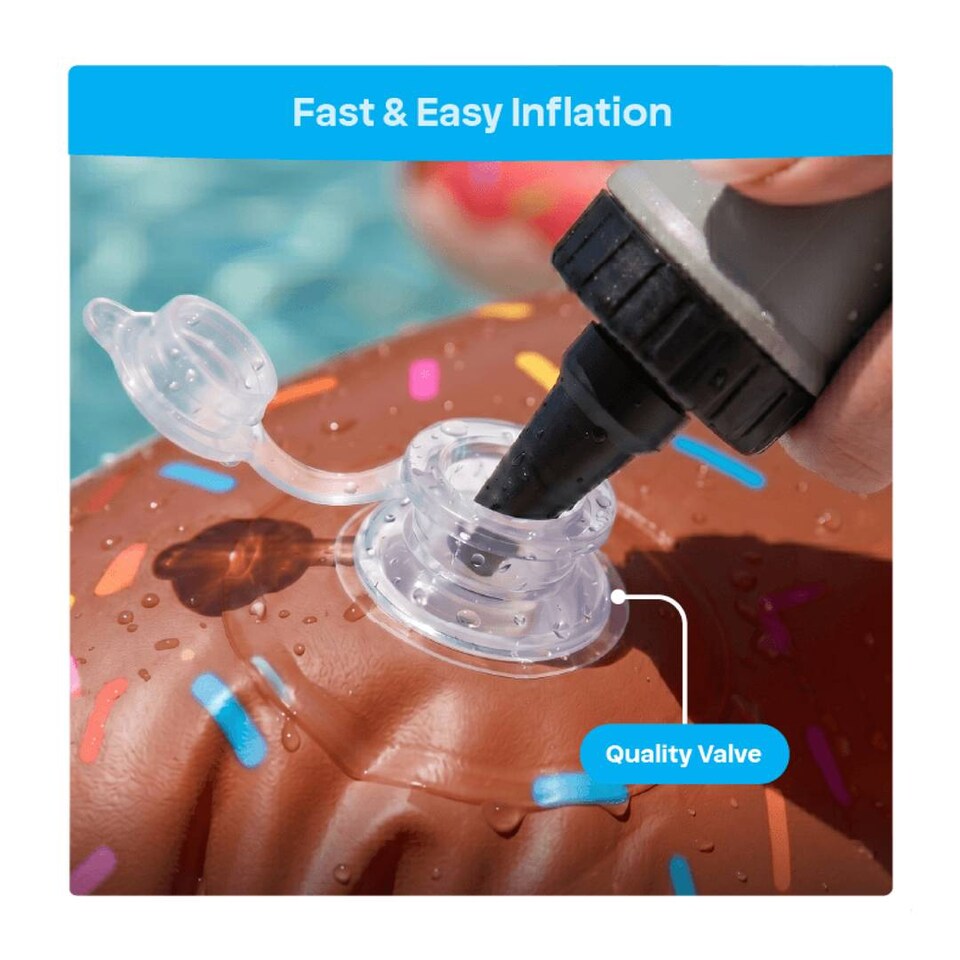 image 1 of Inflatable Brown Doughnut - 42 inches/107cm Donut with Brown Icing Design - Adults Kids Boys Girls Fun Summer Activity Pool Party Beach Day Swimming Toy Float