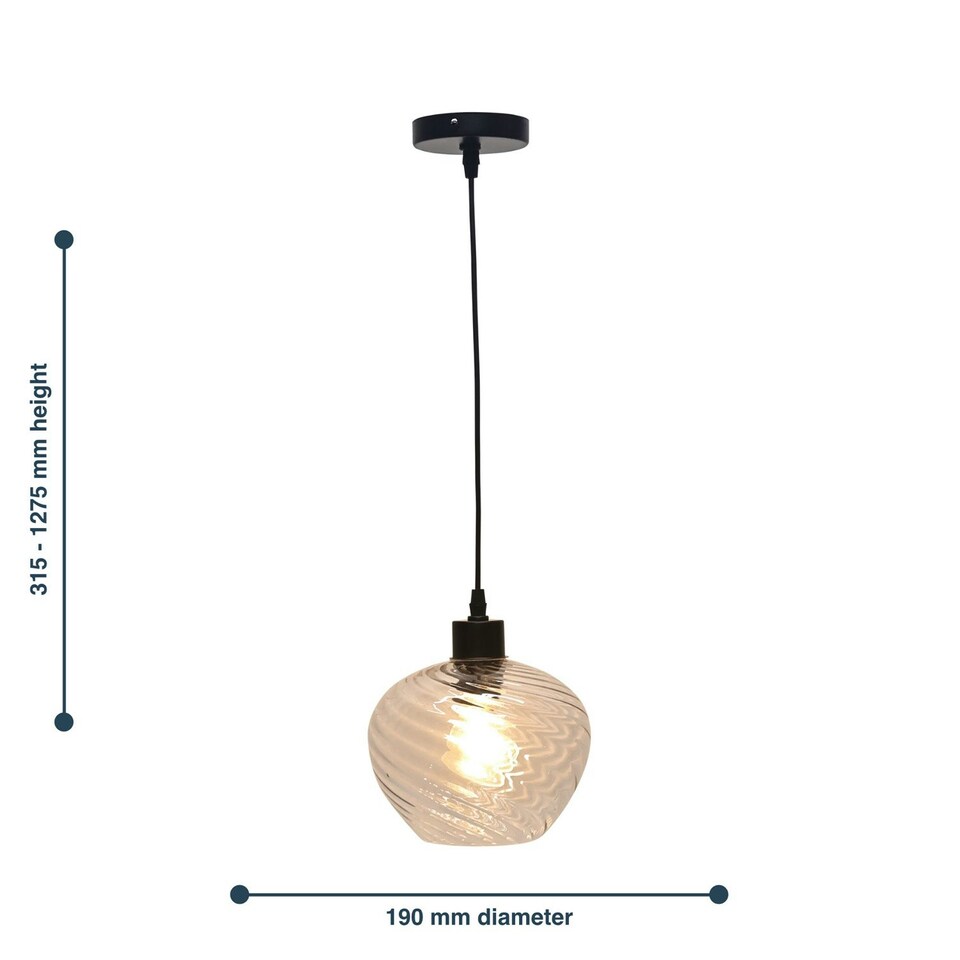 image 1 of First Choice Lighting Set of 2 Bradson Clear Swirl Glass with Black Pendant Fittings Black | Clear