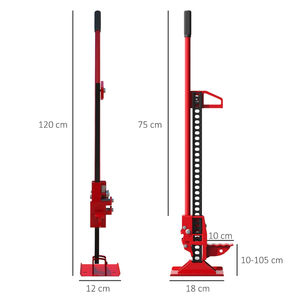 image 1 of HOMCOM 3 Tonne High Lift Farm Jack for 4x4 Tractors Trucks, Red | Red | Red | 24L x 13W x 120Hcm