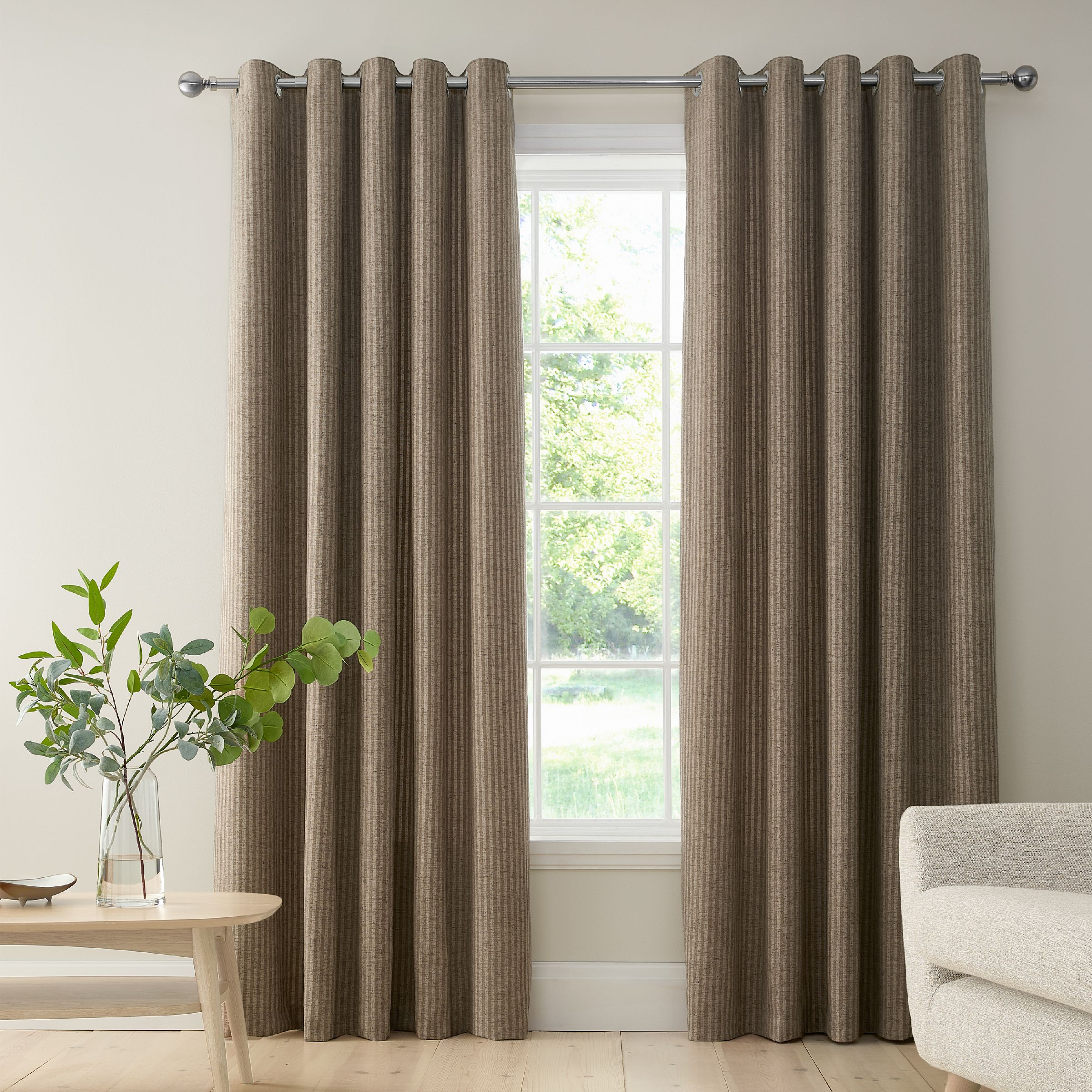 Bianca 'Chenille Stripe' Lined Eyelet Curtains in Natural | Size: 117 cm width x 137 cm drop