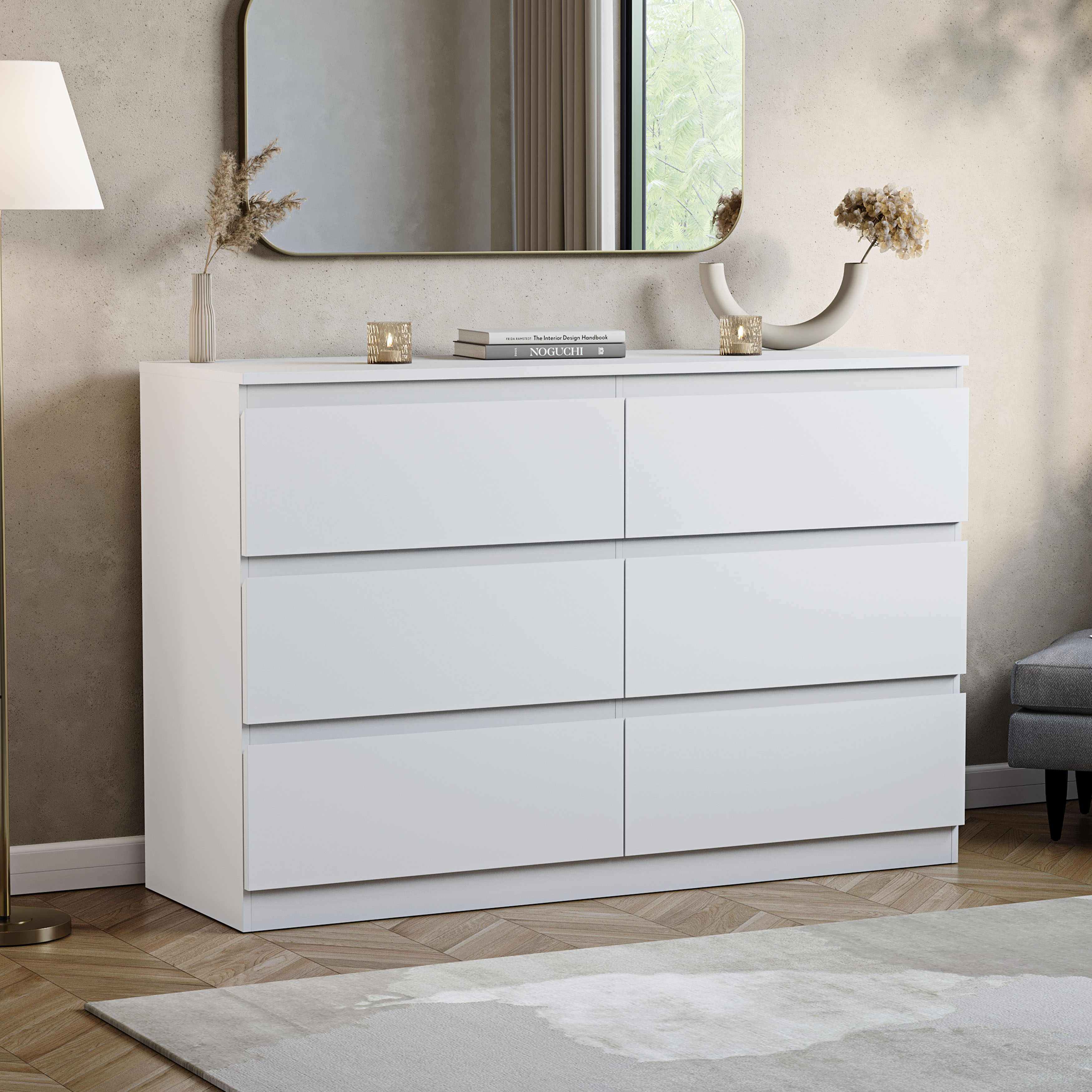 Vida Designs Denver 6 Drawer Chest of Drawers Bedroom Storage, White