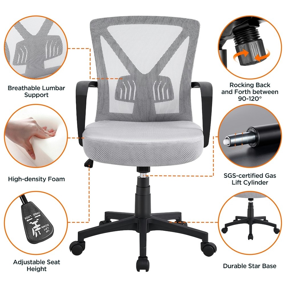 image 1 of Yaheetech Adjustable Computer Chair Study Chair with Mid Back Grey | Light Grey