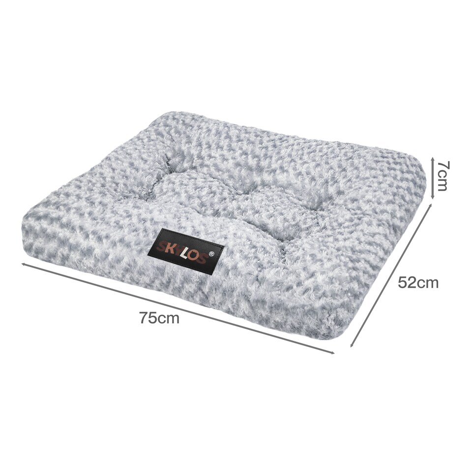 image 1 of SKYLOS Dog Bed Plush Soft Rose Velvet Non-Slip Pet Crate Keneel Mat | Grey | L | L