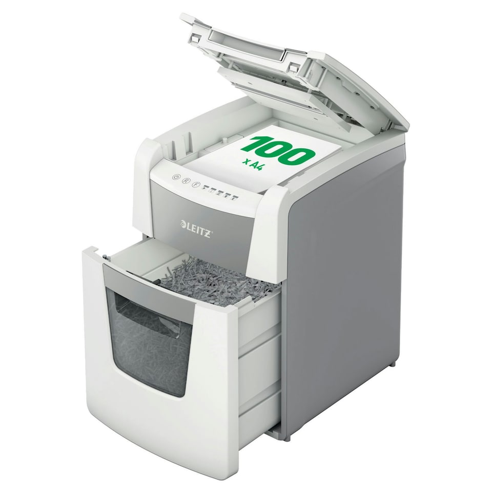 Leitz IQ AutoFeed Small Office 100 Micro Cut Shredder 34 Litre 100 Sheet Automatic/6 Sheet White 80121000