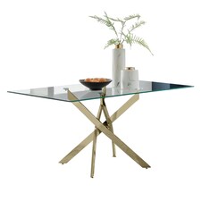Furniturebox Leonardo Glass and Gold Leg Modern 6 Seat Dining Table