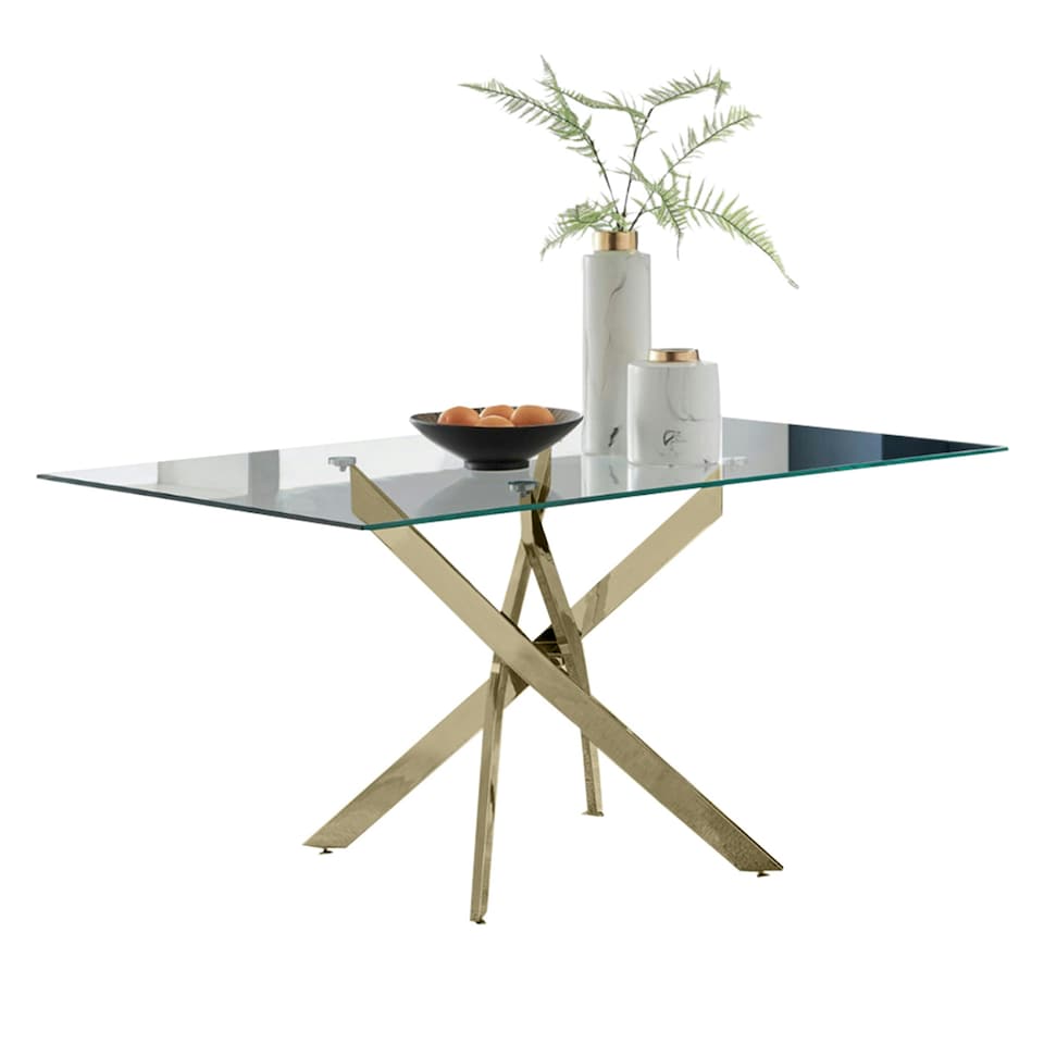 image 1 of Furniturebox Leonardo Glass and Gold Leg Modern 6 Seat Dining Table