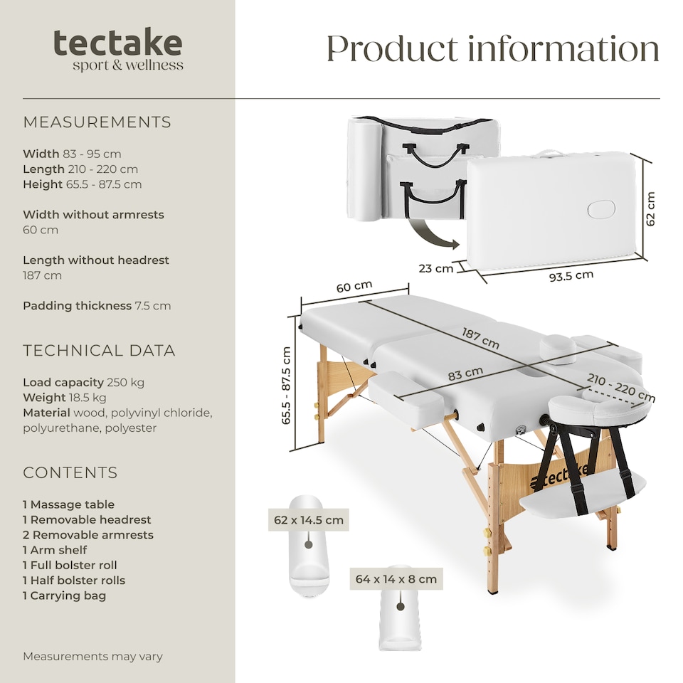 image 1 of Massage Table Set Suman - 2-zone, 7.5 cm padding, including bolsters, bag, head and armrests | White | white | 1