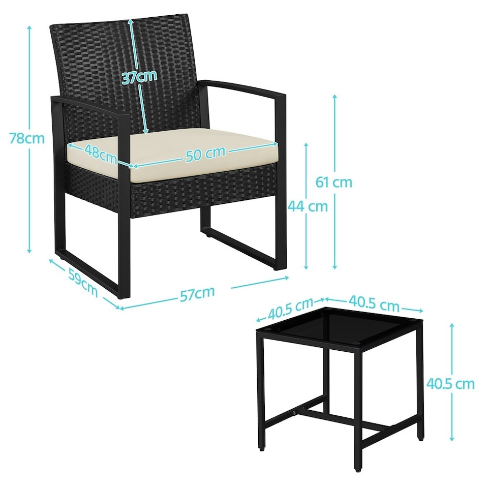 image 1 of Yaheetech 3-Piece Patio Set Rattan Chairs & Table Black/Beige
