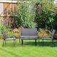 image 2 of Outsunny 4 Pcs Curved Steel Outdoor Furniture Set w Loveseat, 2 Texteline Seats, Glass Top Table Garden Balcony Patio Furniture For Family Party Events Guests Grey