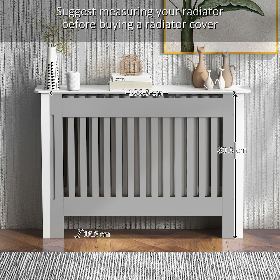 image 1 of HOMCOM Radiator Cover Painted Slatted MDF Cabinet Lined Grill 112x19x81cm