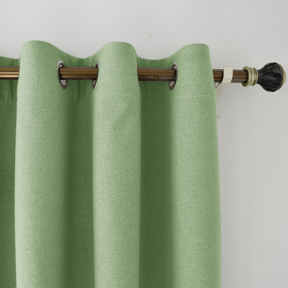 image 1 of Olive Green Linen Blackout Eyelet Curtains - 46x63 Inch Drop - 2 Panel | Green | One Size
